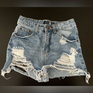 Bohoo Blue high waisted denim shorts
